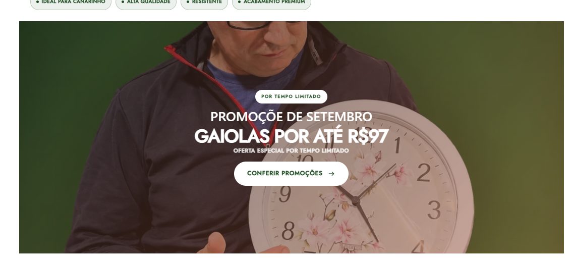 Promoção de setembro: gaiolas — oferta especial por tempo limitado